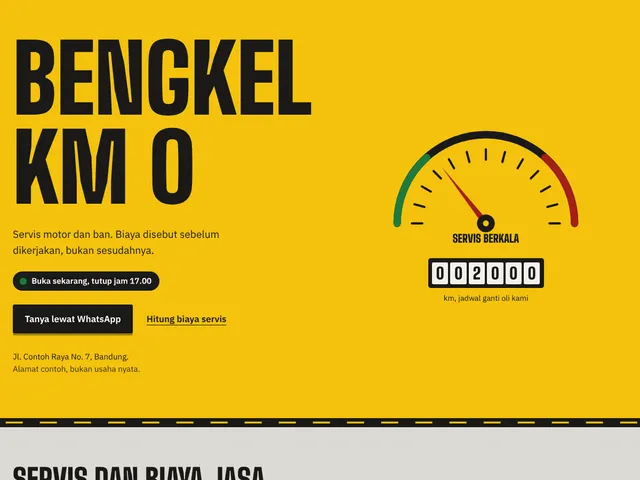 Tampilan contoh Bengkel & Jasa Servis untuk usaha fiktif Bengkel Km 0