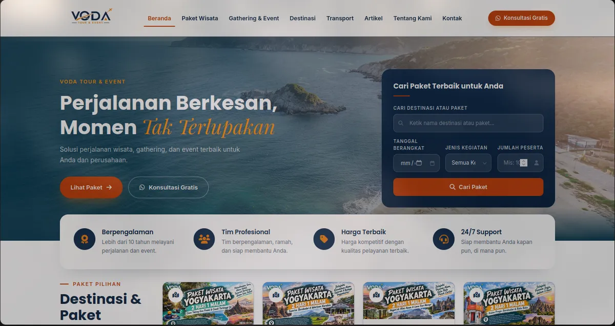 Tampilan utama Voda Tour & Event